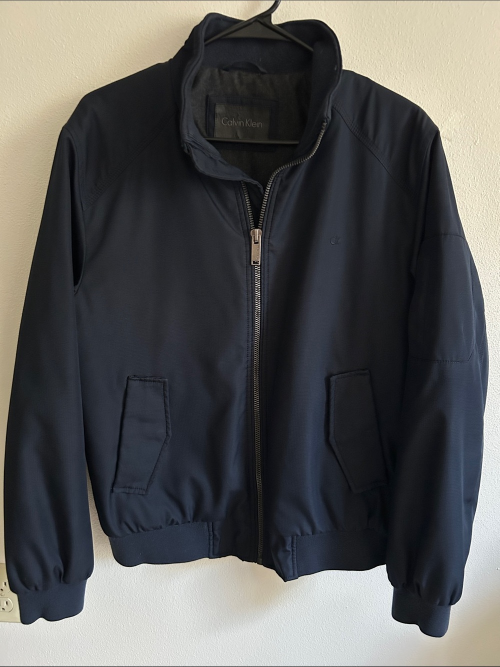 Calvin Klein Men's True Navy Quilted Lining Zip Front Bomber Jacket:
